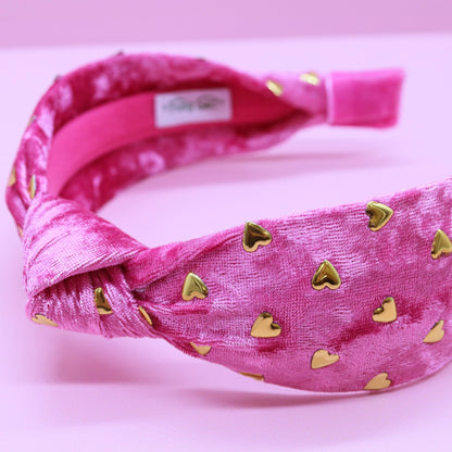 Gold Heart Studded Velvet Knot Headband Sweet Magnolia Boutique