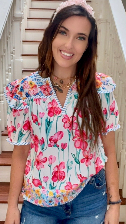 Pink Ruffle floral top