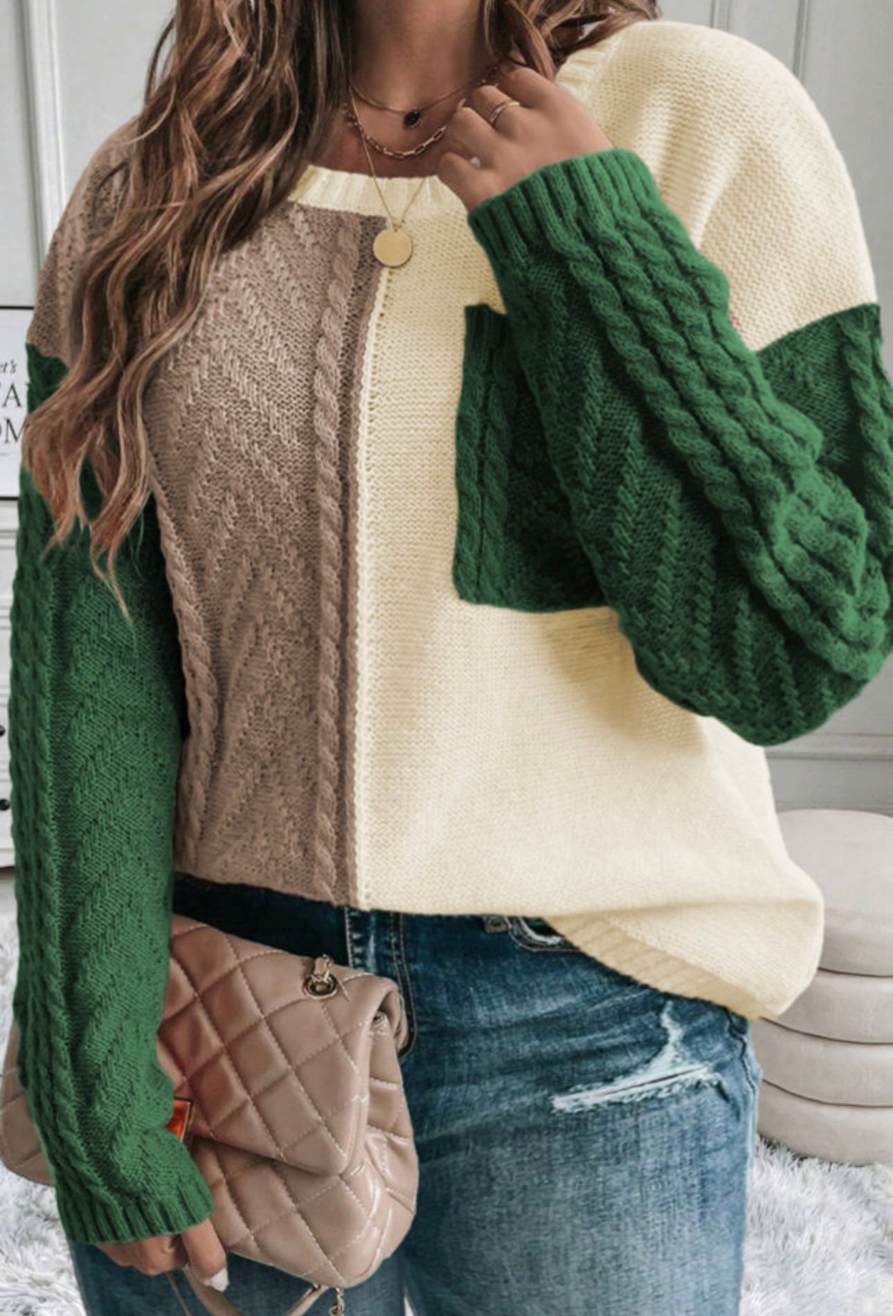 Mist green colorblock plus size sweater