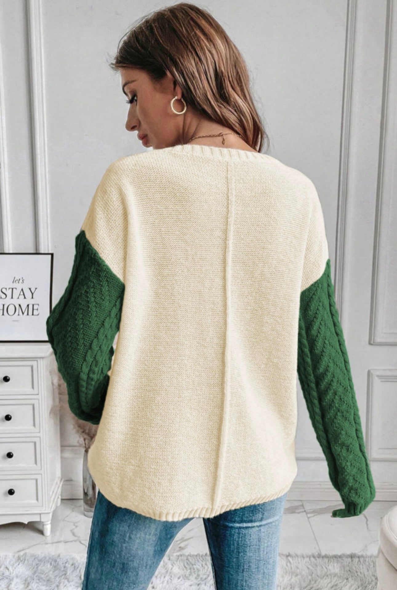 Mist green colorblock plus size sweater