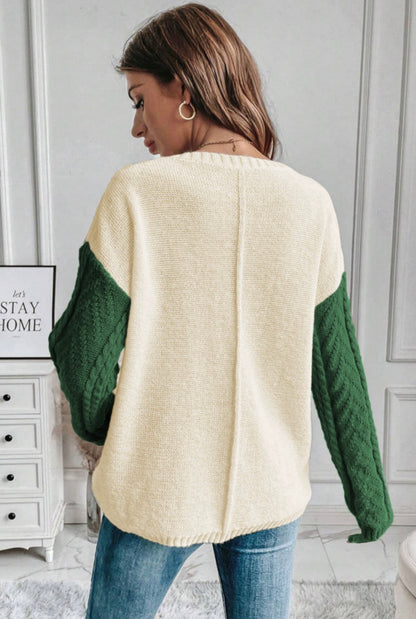 Mist green colorblock plus size sweater