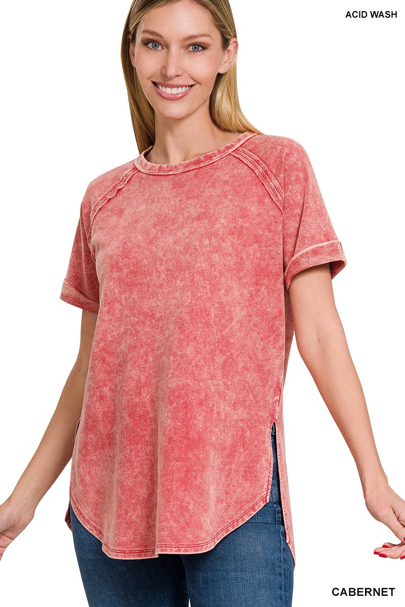 SI-24639 FRENCH TERRY WASHED CUFF SLEEVE TOP Sweet Magnolia Boutique