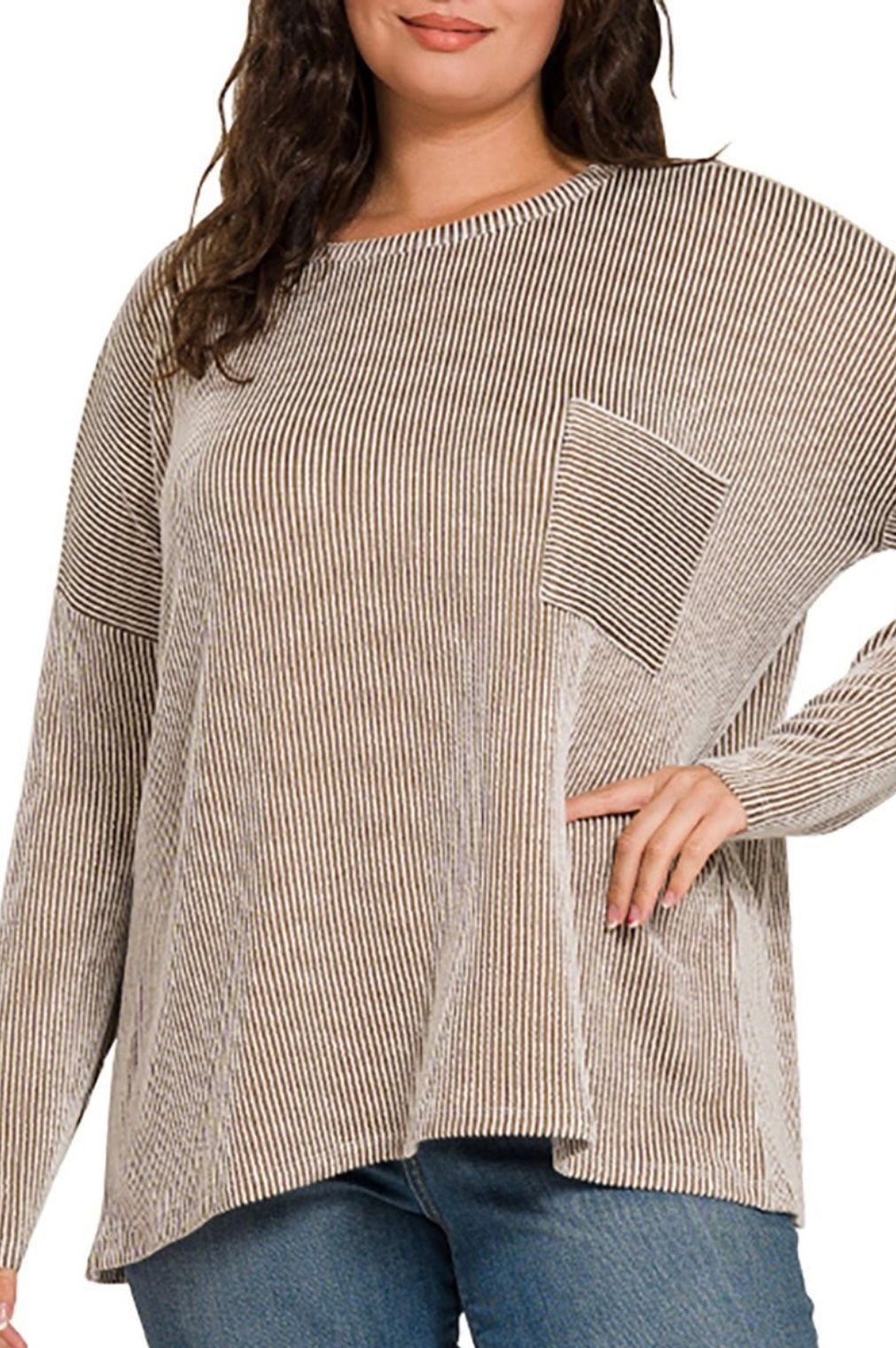 Zenana plus size mocha oversized top