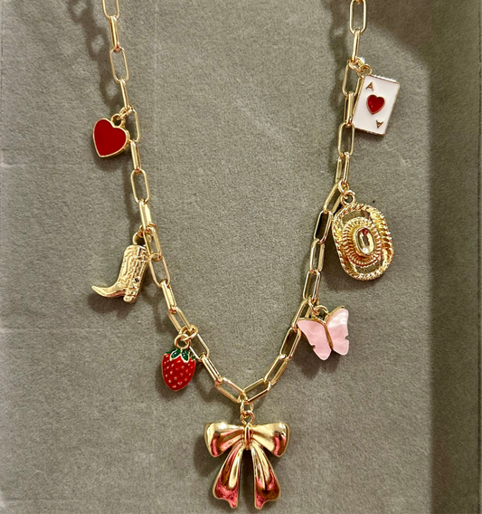Western charm necklace with 7 charms
