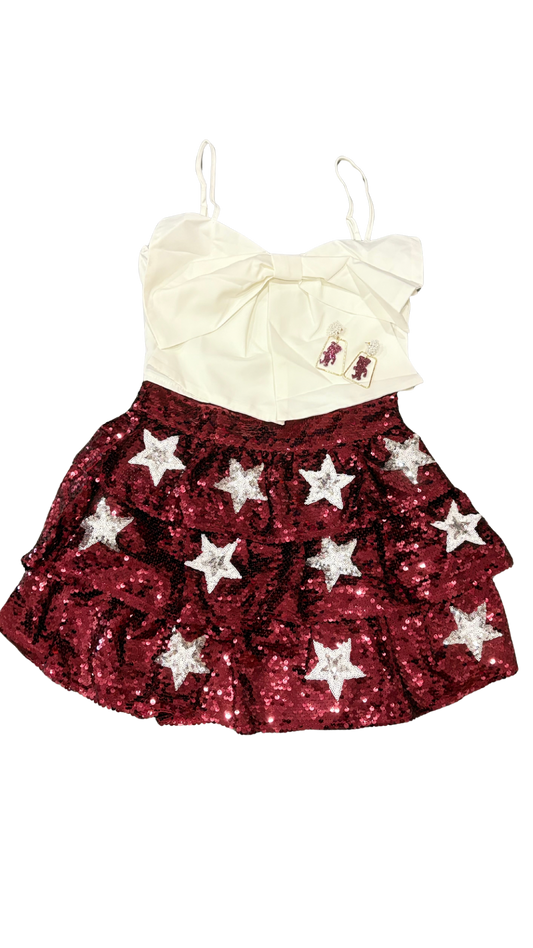 Pre-game party sequin skirt maroon