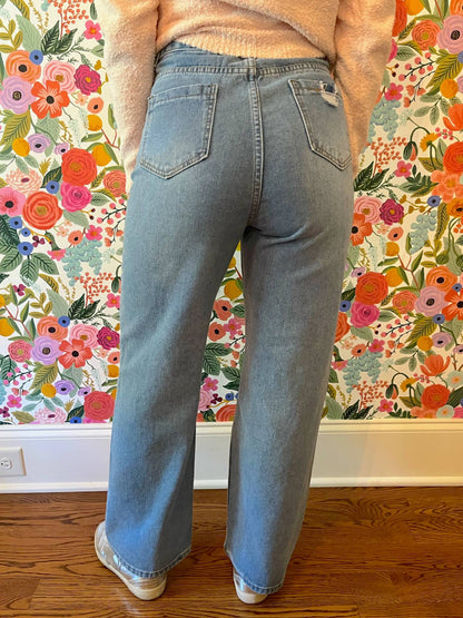 Theo Blue Wide Leg Distressed Denim Jeans Sweet Magnolia Boutique