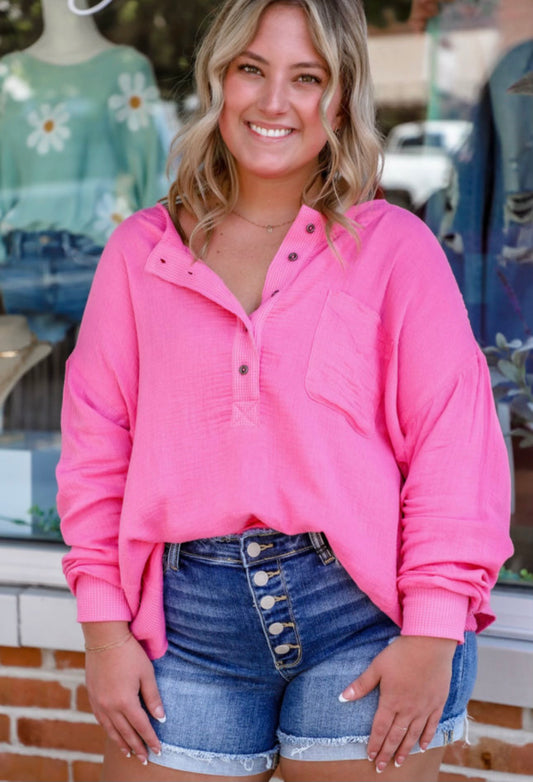 Pink Henley Oversized Top Plus size