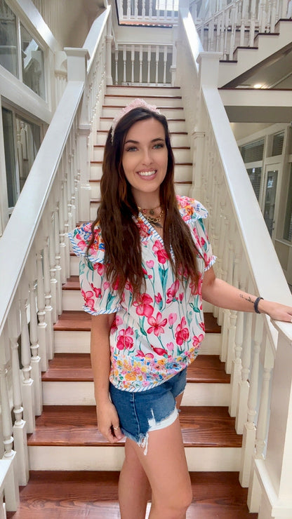 Pink Ruffle floral top