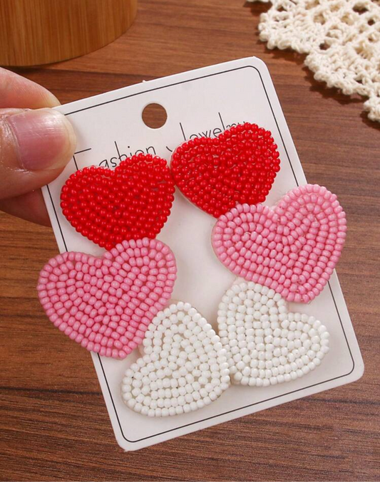 Beaded three heart earrings