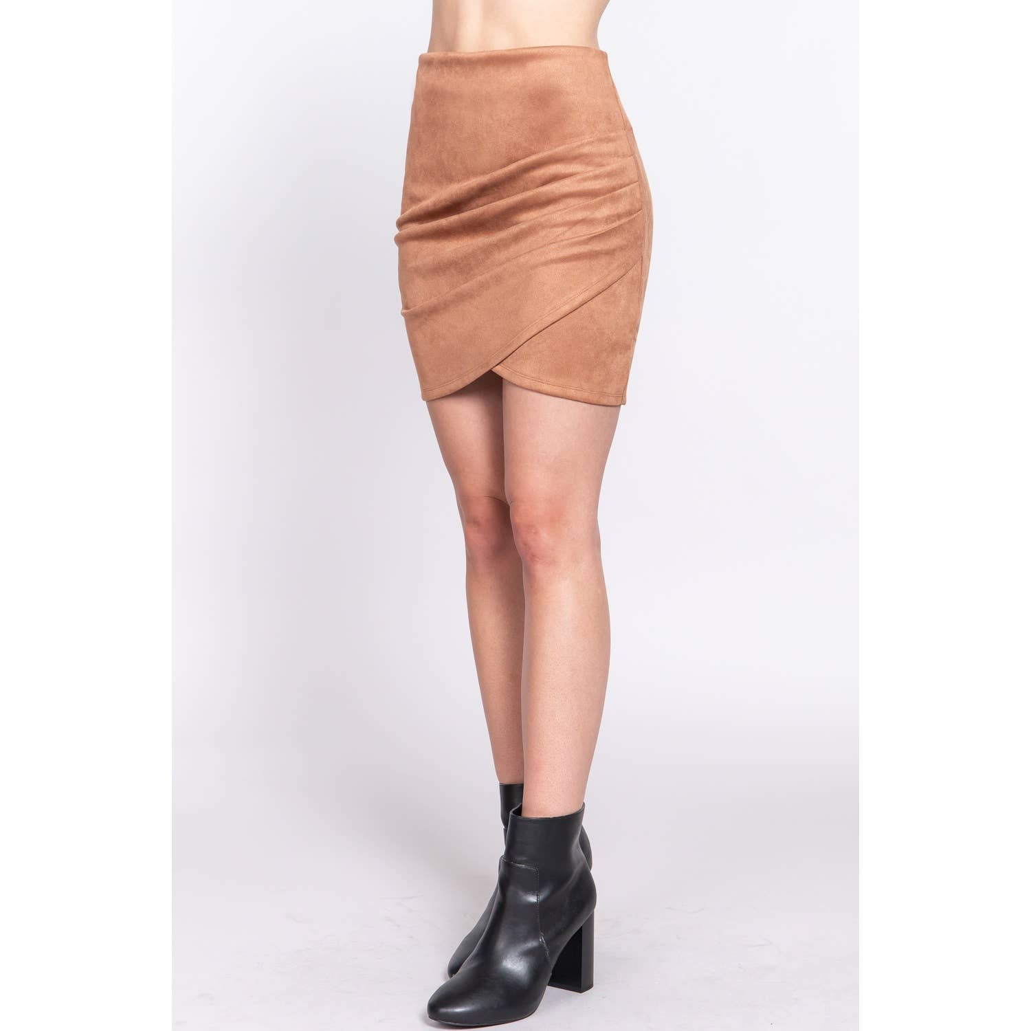 RUCHED FAUX SUEDE MINI SKIRT: Sweet Magnolia Boutique