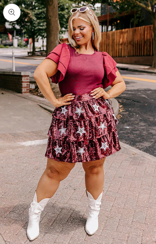 Pre-game party sequin skirt maroon plus