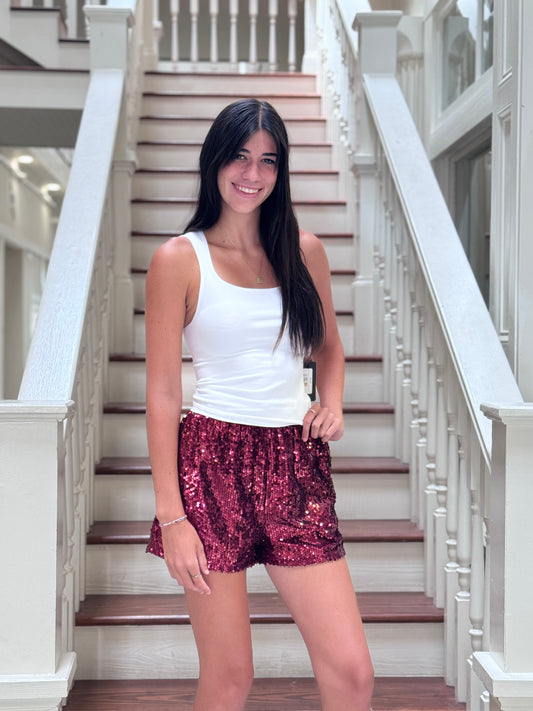 Maroon Sequin Gameday shorts