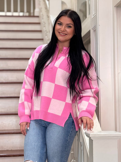 Collared pink checkered sweater
