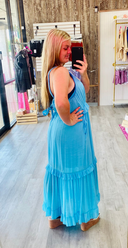 Lagoon Blue Maxi Dress with pockets