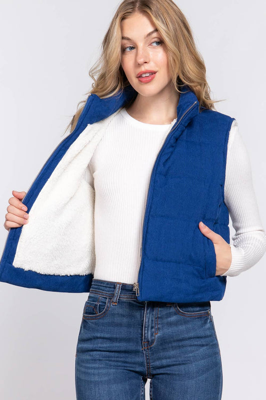 FAUX FUR CORDUROY PUFFER VEST Sweet Magnolia Boutique