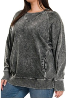 Zenana plus size acid wash pullover