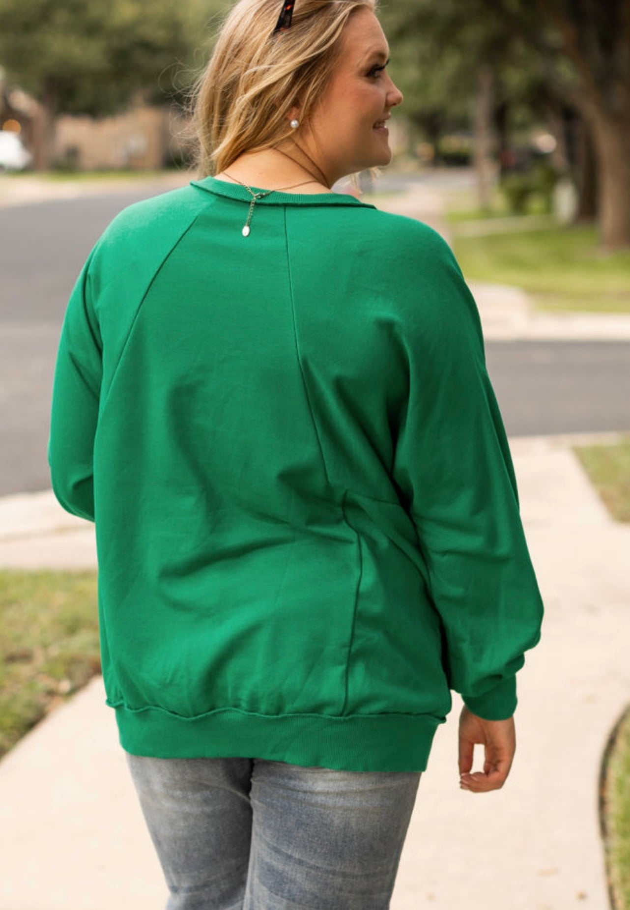 Bright green exposed seam notched neck sweatshirt Plus