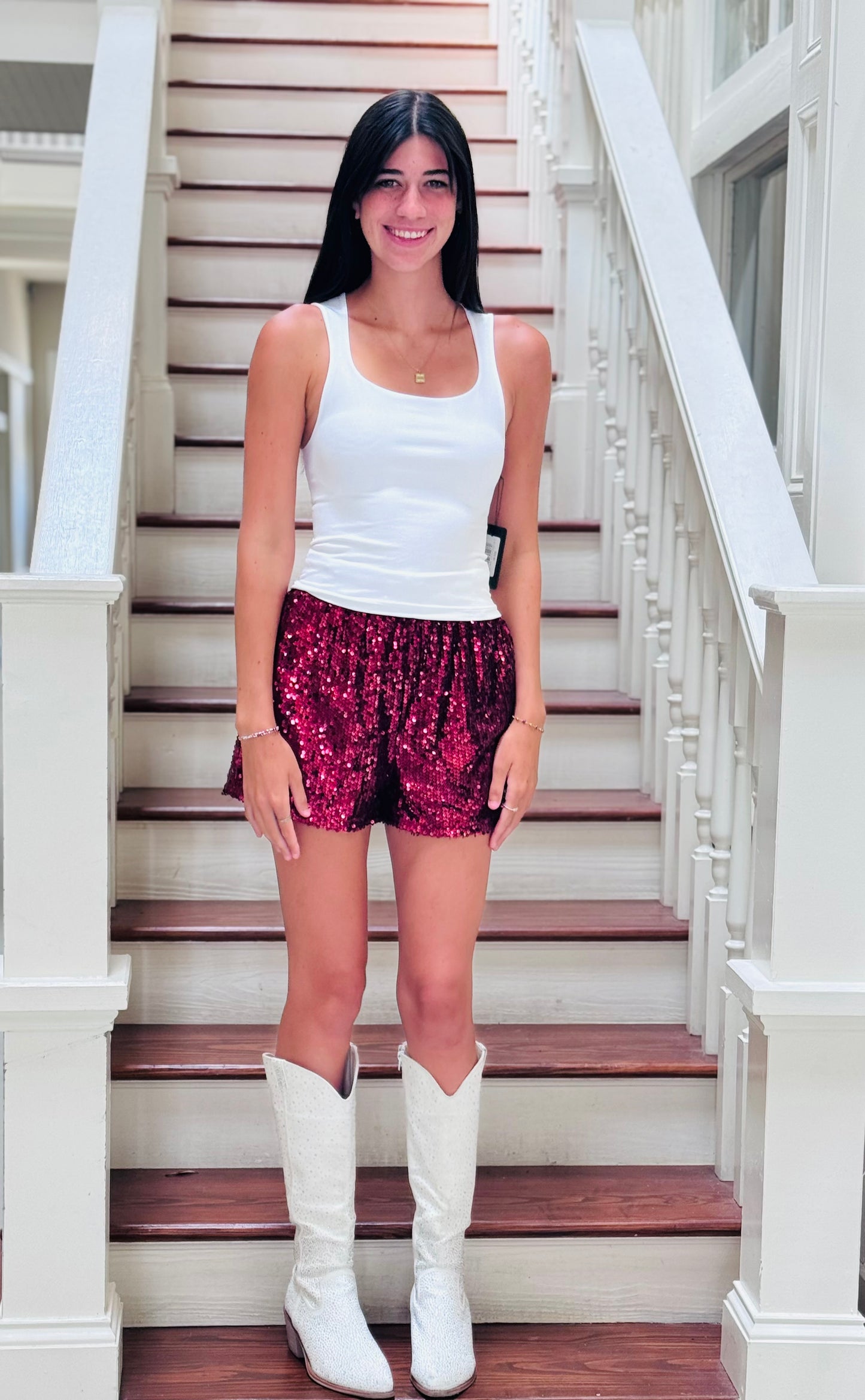 Maroon Sequin Gameday shorts