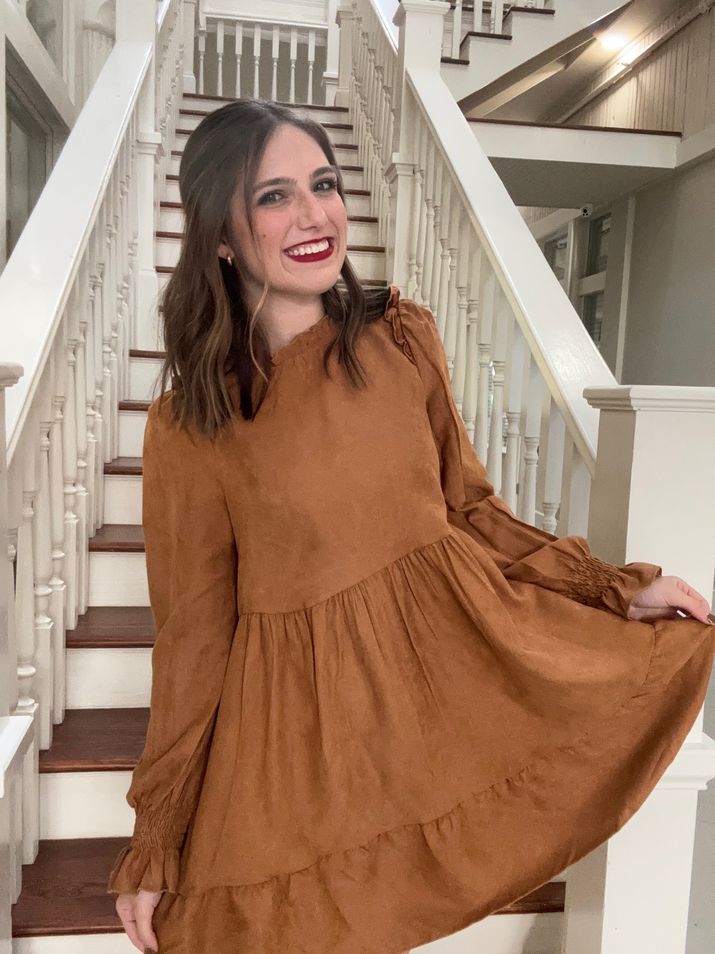 Brown long sleeve ruffle Dress