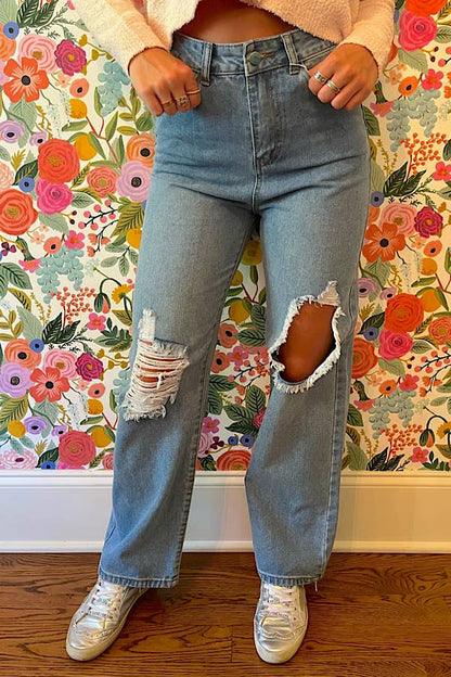 Theo Blue Wide Leg Distressed Denim Jeans Sweet Magnolia Boutique