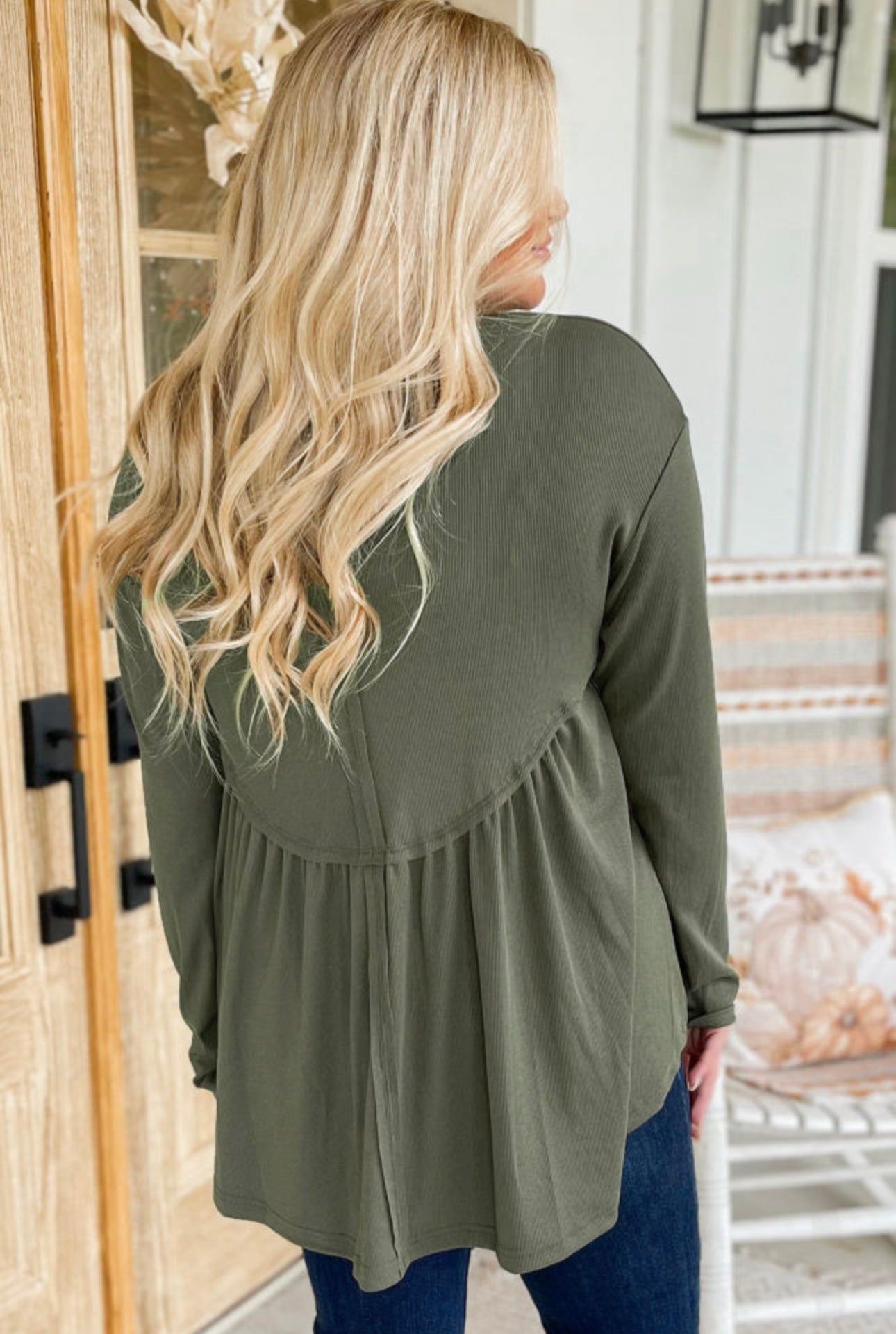 Mist green thermal plus size babydoll top