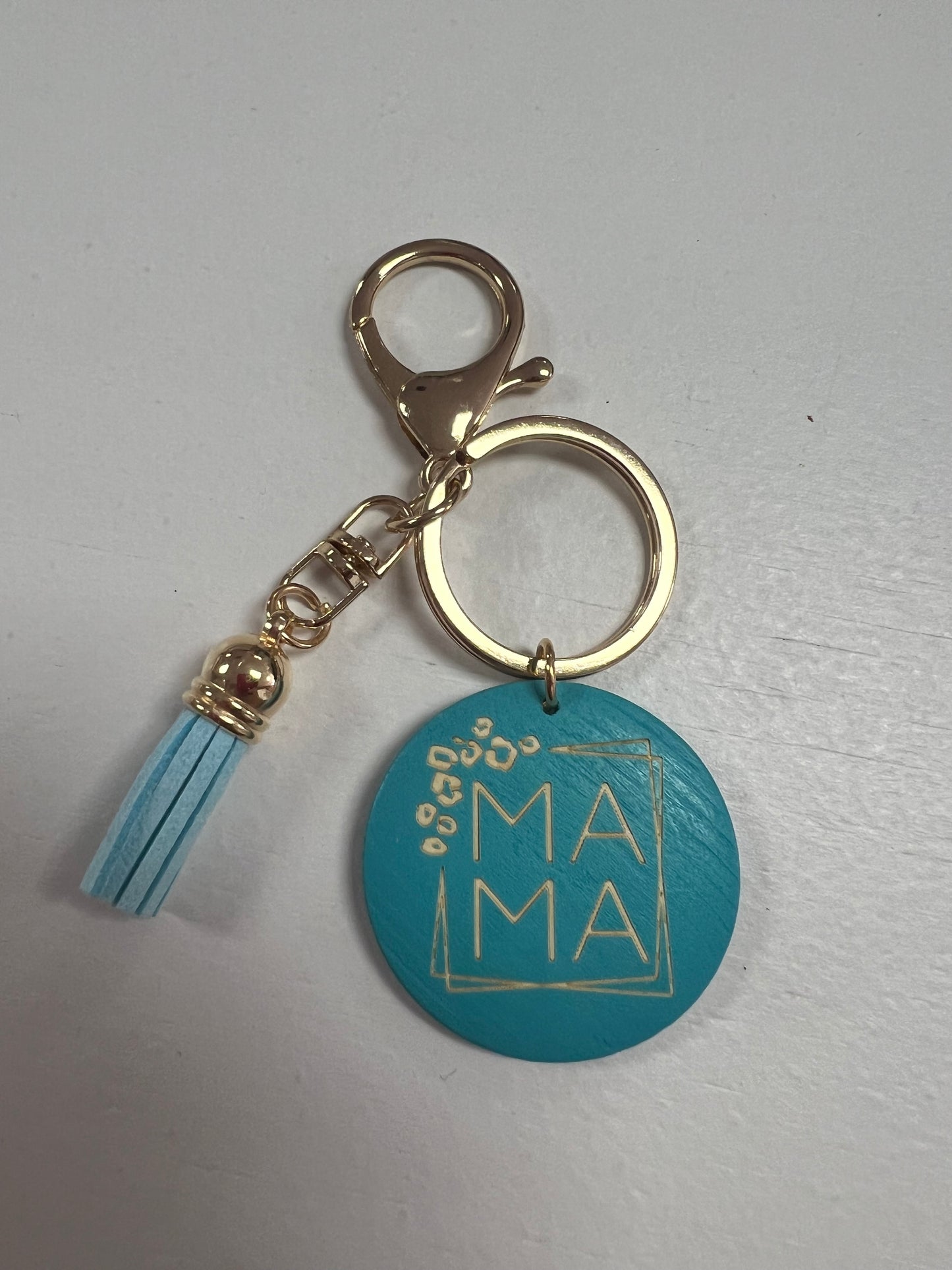 Blue Wooden Mama Keychain