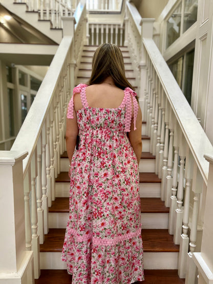 Pink floral maxi with lace straps