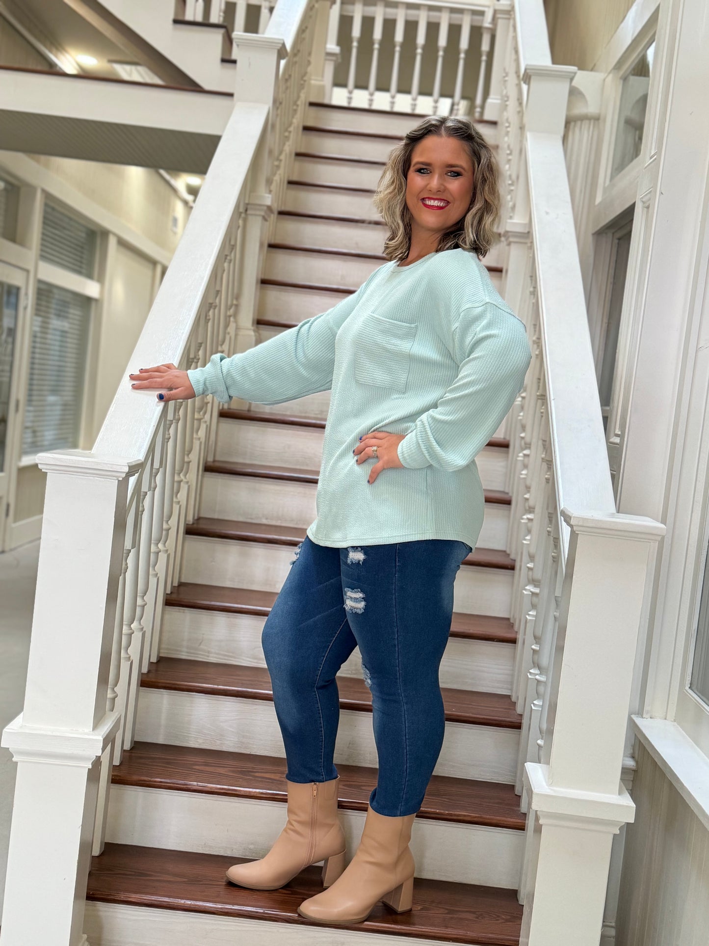 Corded Sage Plus Long sleeve top