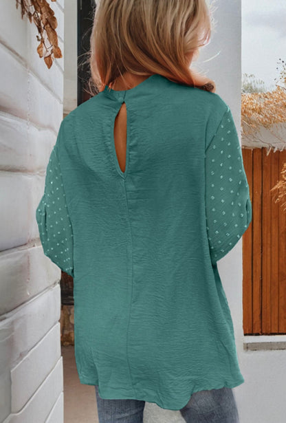 Swiss dot balloon sleeve blouse