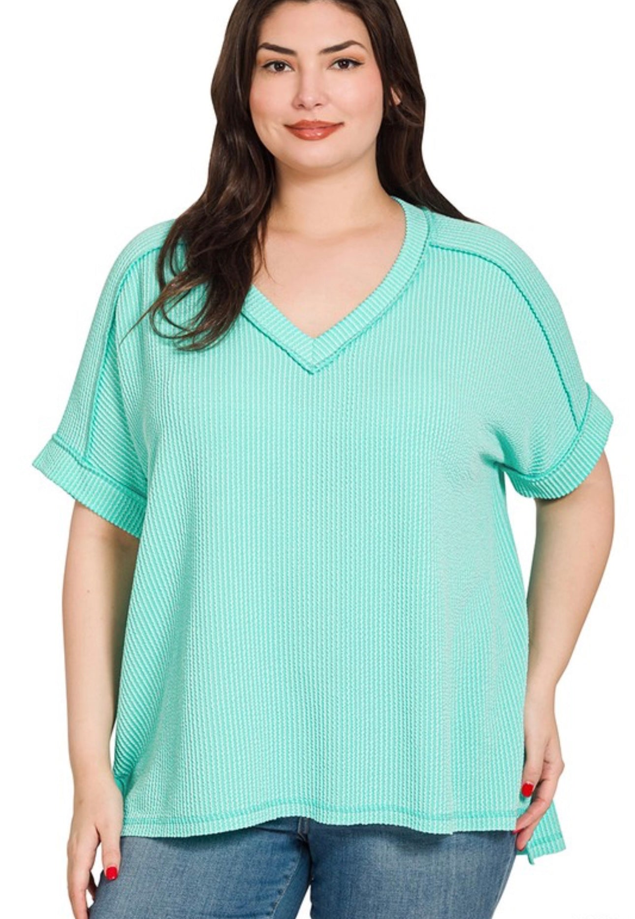 Zenana corded ribbed v neck top