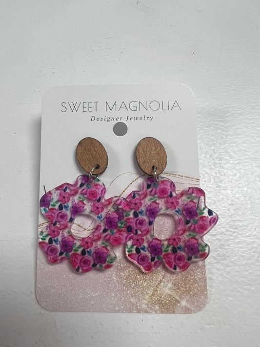 Pink Flower Acrylic Earrings