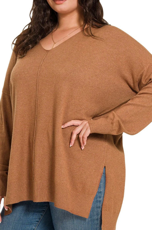 Zenana plus size camel seam sweater