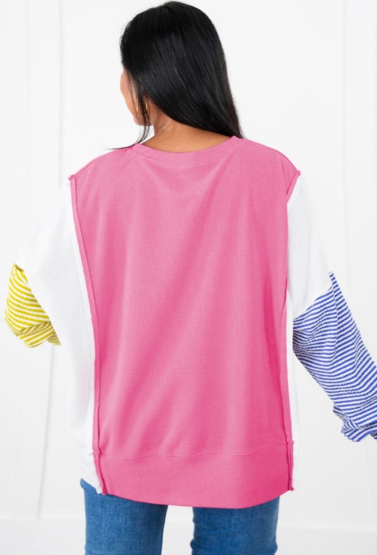 Rose red colorblock exposed seam shirt