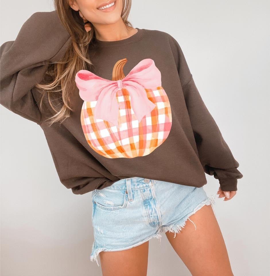 Plaid Bow Pumpkin Swestshirt