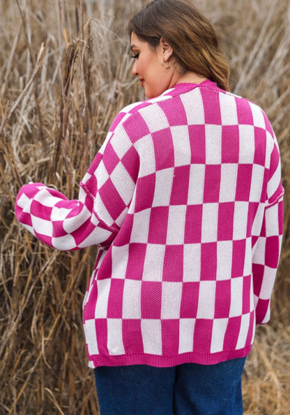 Pink checkered cardigan, presale