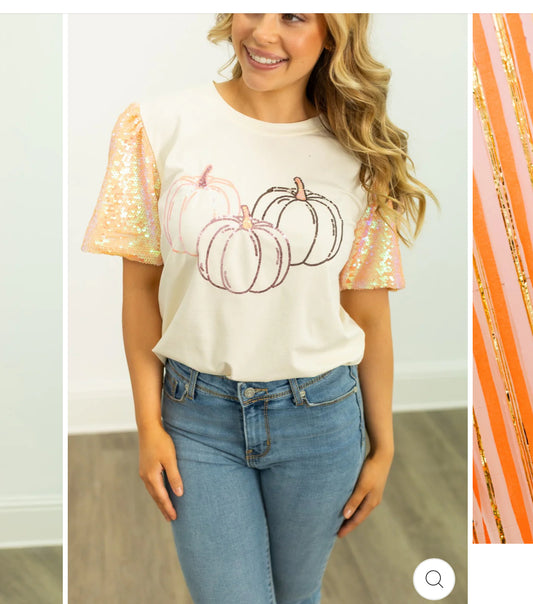 Pumpkin Princess Sequin Sleeve Top