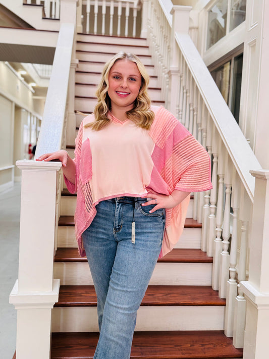 Oversized high low contrast top