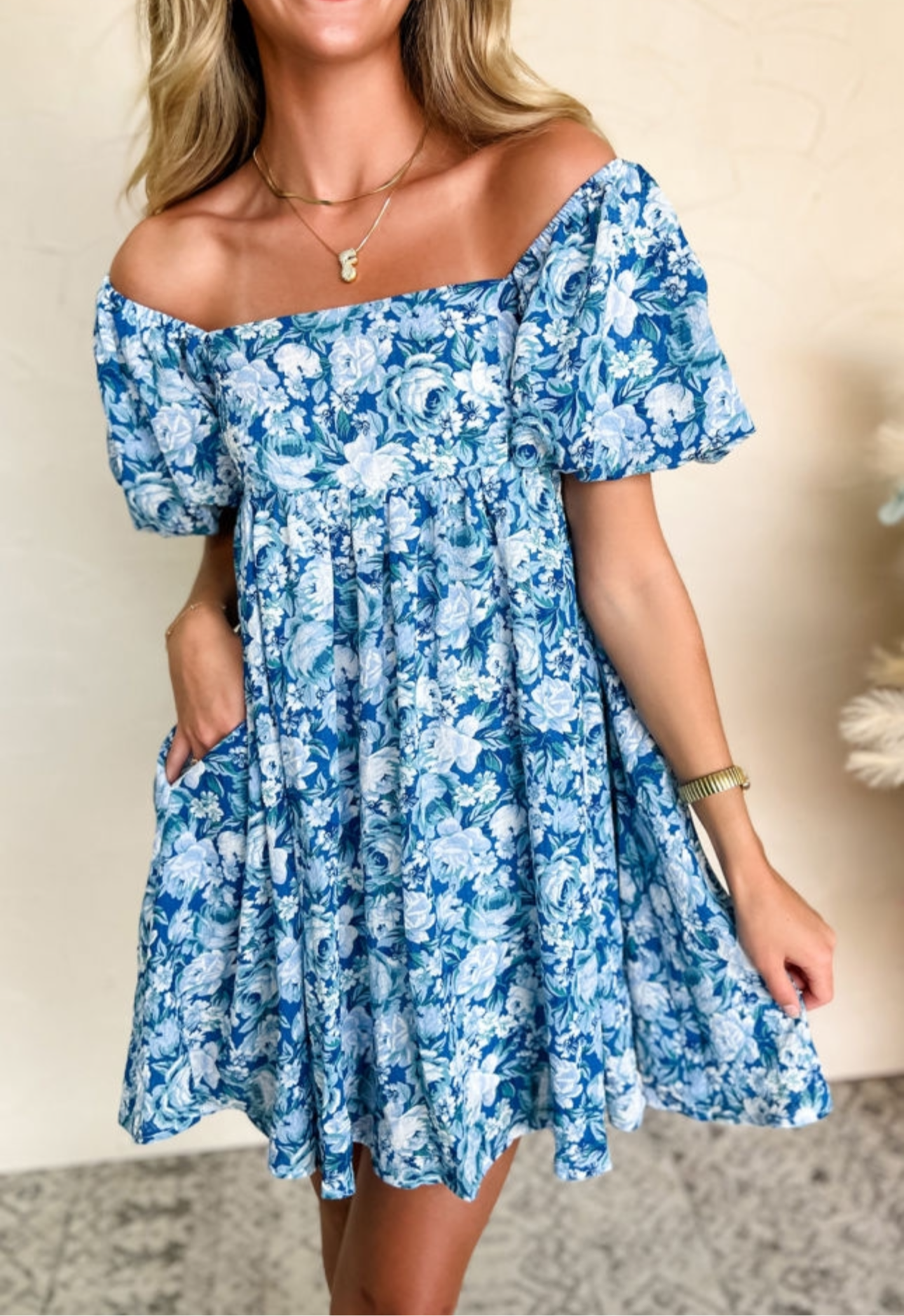 Blue Floral Mini Dress