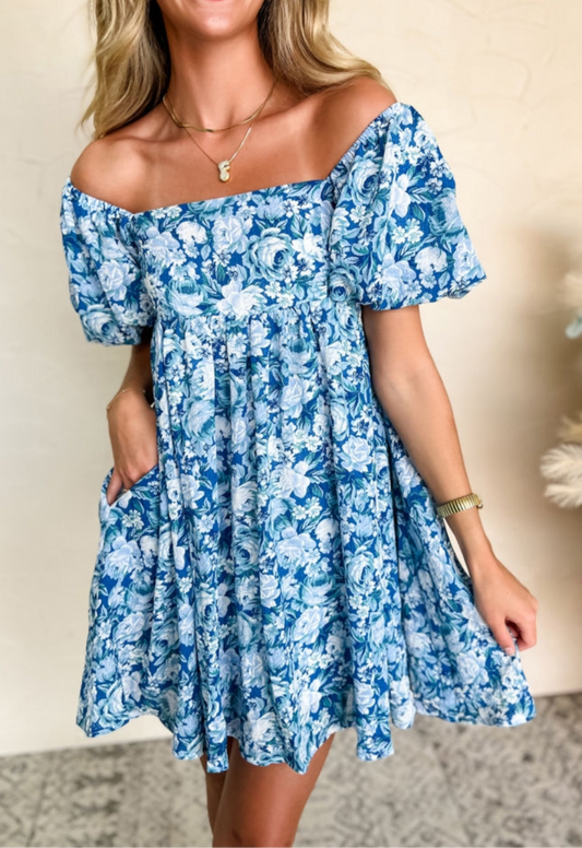 Blue Floral Mini Dress