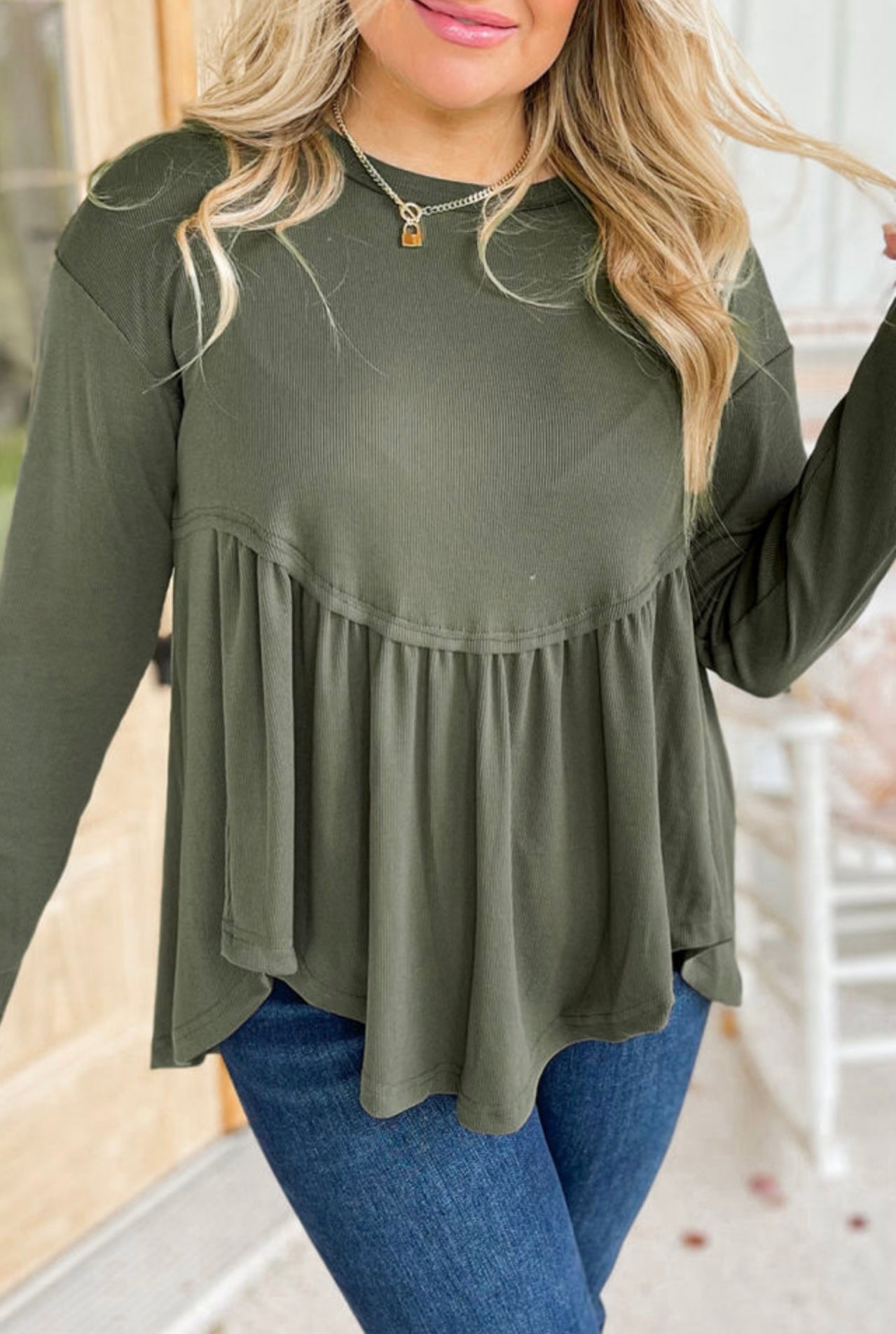 Mist green thermal plus size babydoll top