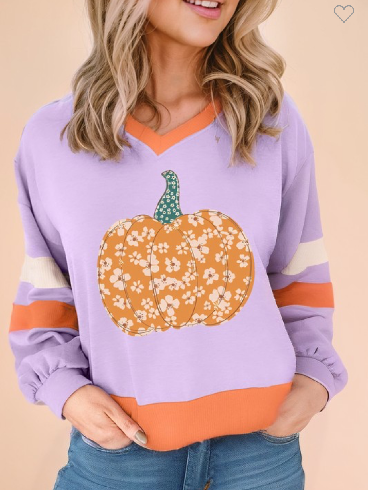 Pumpkin Graphic Color Block Sleeve Sweatshirt