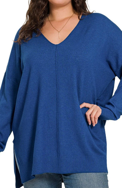 Zenana plus size navy seam sweater