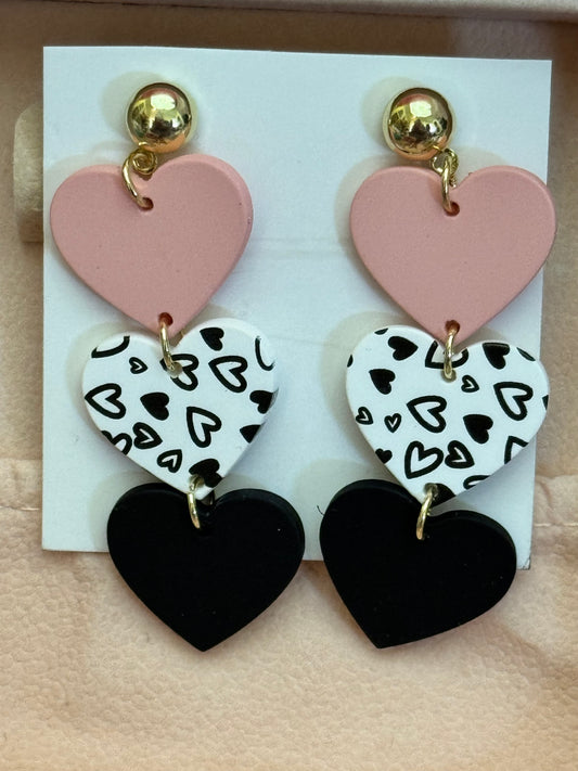 3 heart Clay earrings Sweet Magnolia Boutique