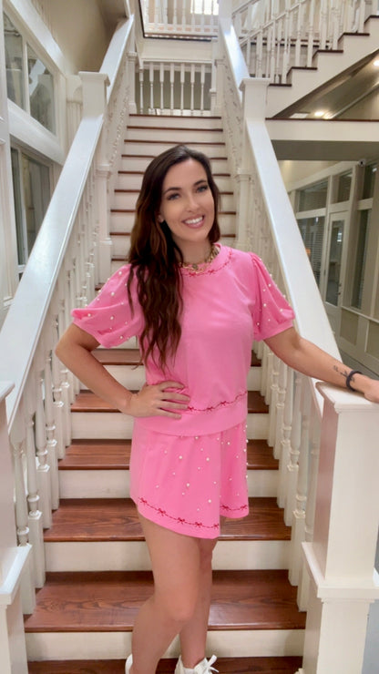Pink Bow Pearl skort set
