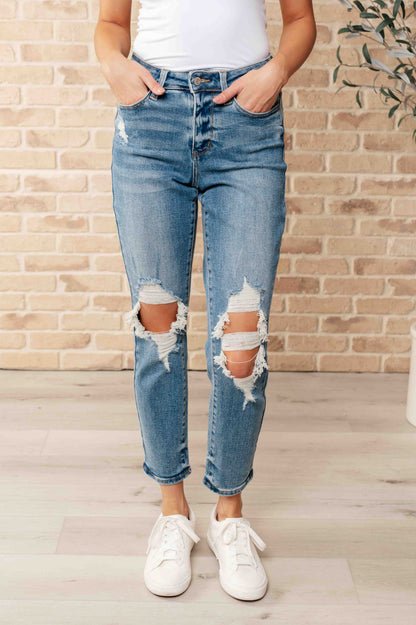 Frankie High Waist Distressed Boyfriend Jeans JUDY BLUES