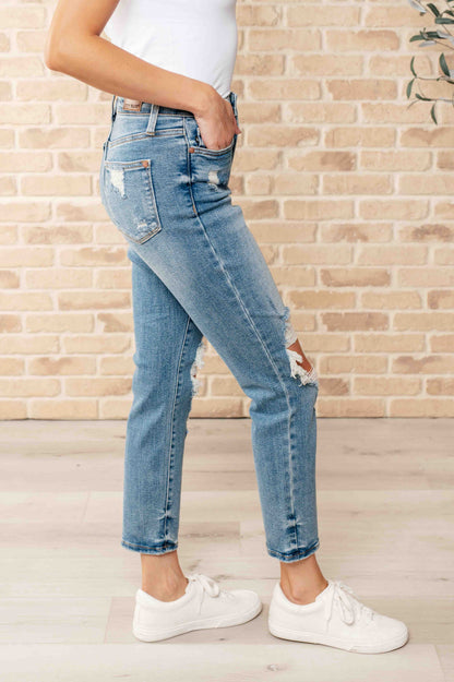 Frankie High Waist Distressed Boyfriend Jeans JUDY BLUES