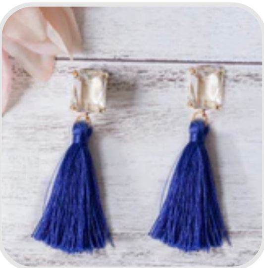 Blue beaded hoop earrings