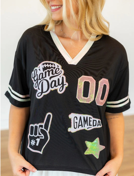 Black Gameday Sequin Jersey