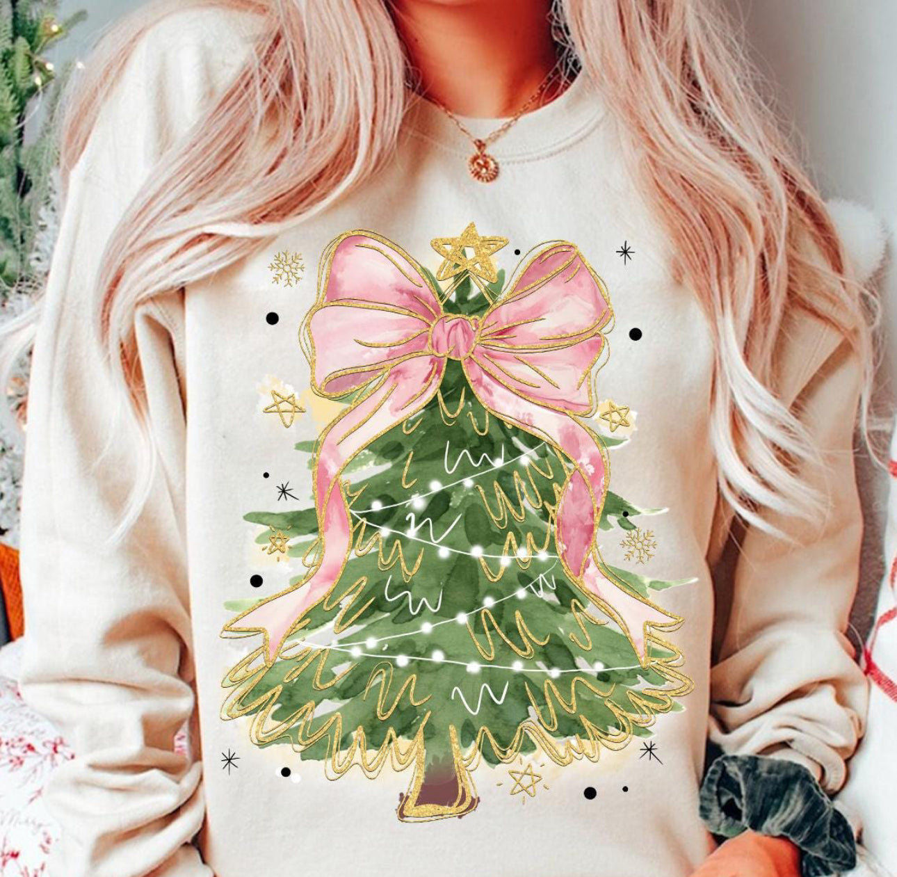 Pink Bow Christmas tree shirt