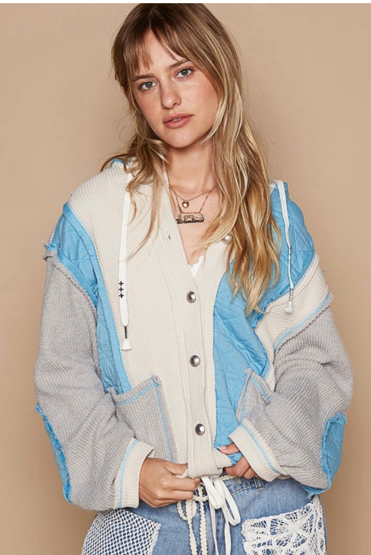 Sky Blue hooded button down shacket